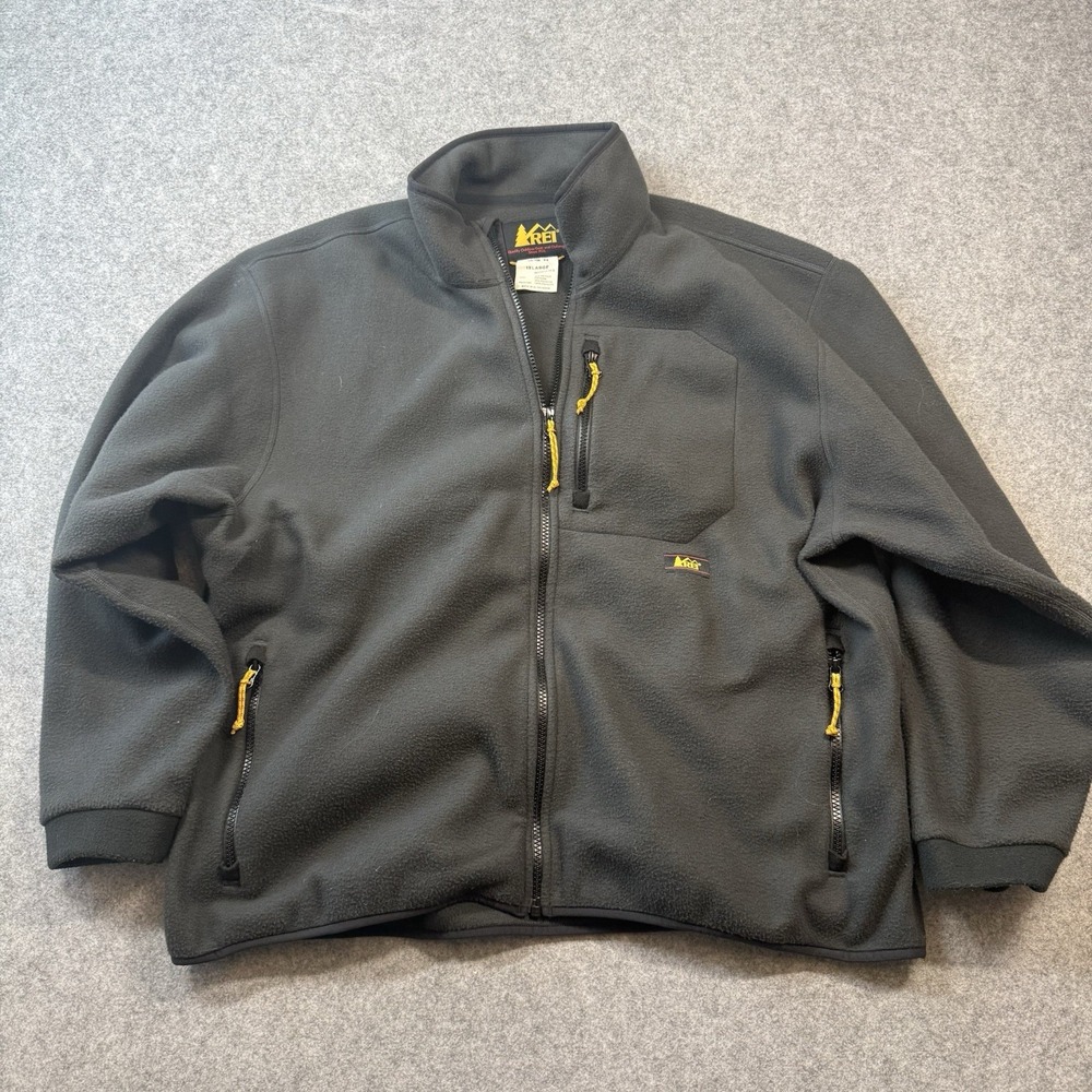 Vintage REI Women's XL Black Fleece Jacket Full Zip Yellow Zippers Outdoor